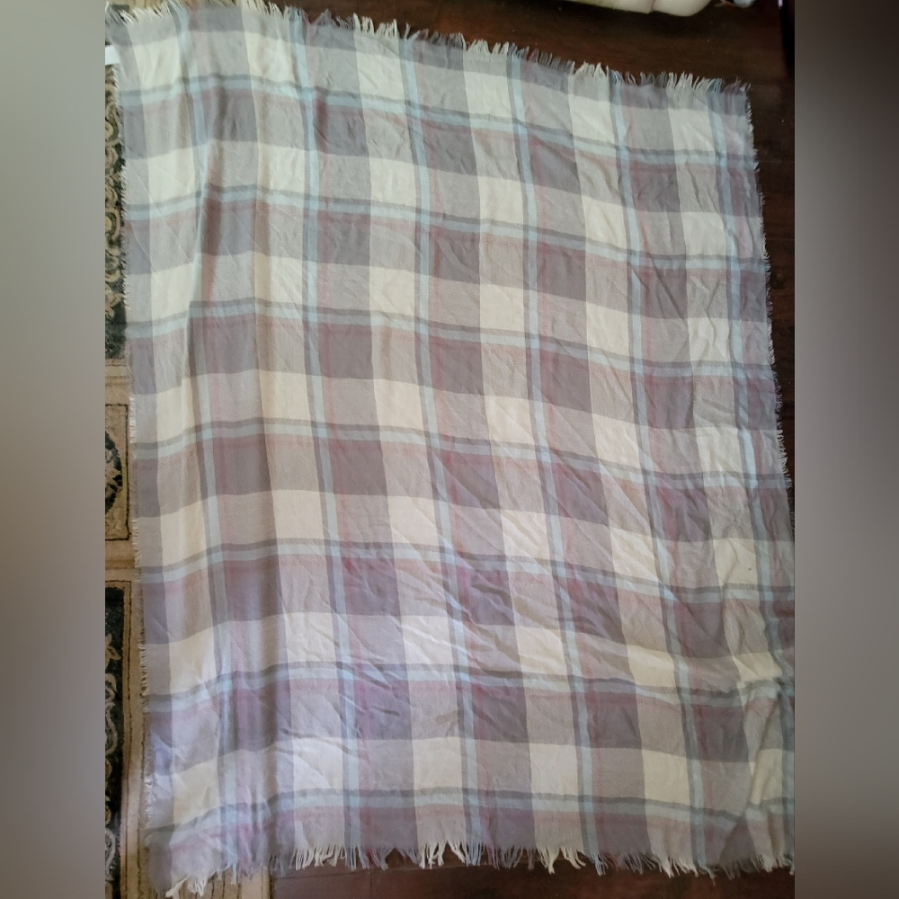 Pastel plaid scarf, 60" large shawl style with fringe - Picture 5 of 8